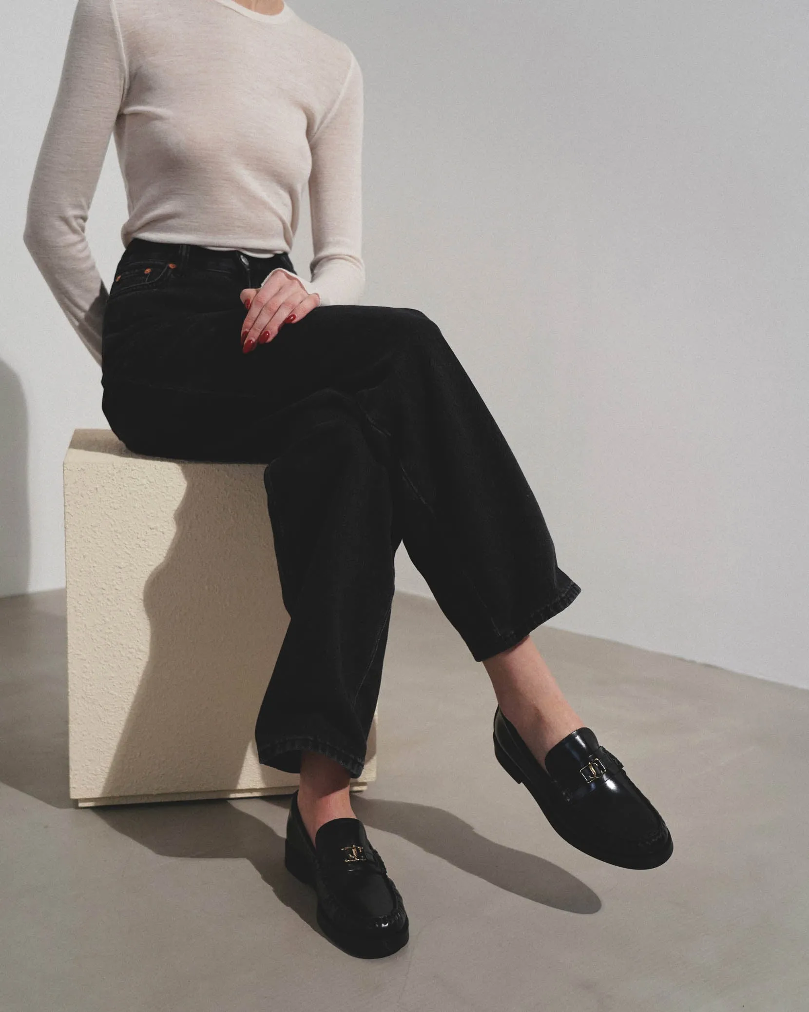 Addie black leather loafer