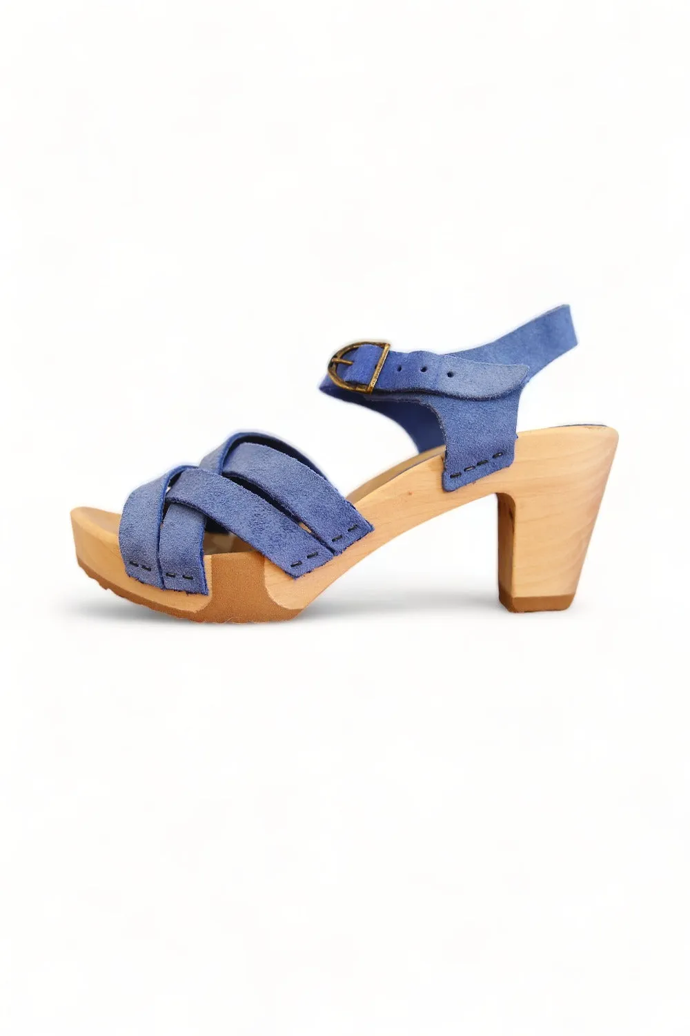 BOSABO LEATHER DENIM BLUE SUEDE FOUR STRAP SANDAL