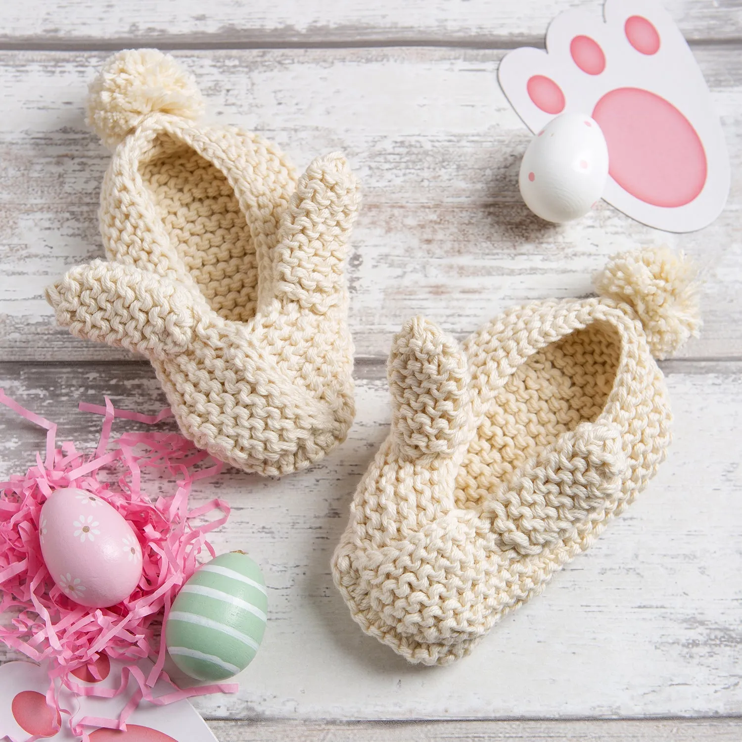 Bunny Ear Baby Slippers Knitting Kit - Easter
