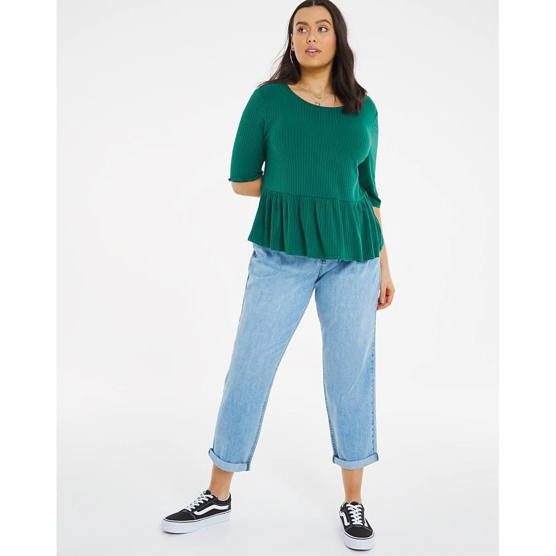 Capsule Green Rib Jersey Peplum Hem Top