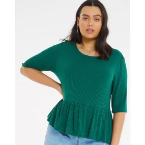 Capsule Green Rib Jersey Peplum Hem Top
