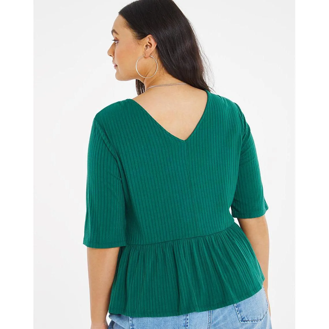 Capsule Green Rib Jersey Peplum Hem Top