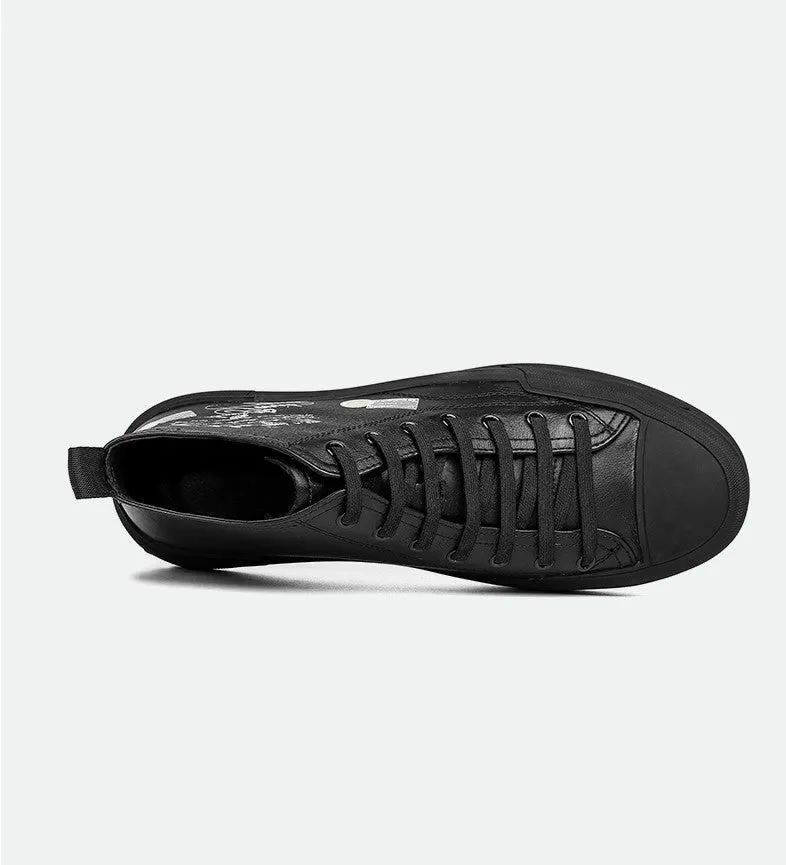 FAMAN MID TOP PRINT TRAINERS IN BLACK