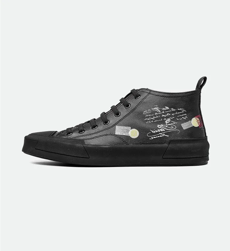 FAMAN MID TOP PRINT TRAINERS IN BLACK