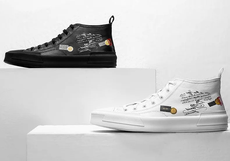 FAMAN MID TOP PRINT TRAINERS IN BLACK