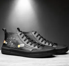 FAMAN MID TOP PRINT TRAINERS IN BLACK