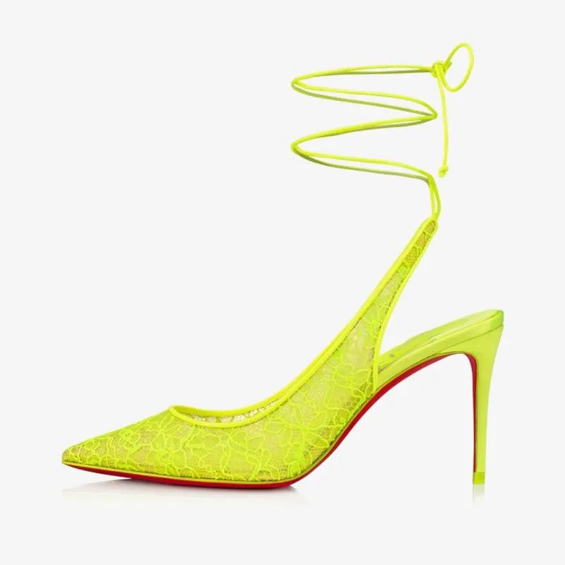 Fluo Yellow Lace-Up Stiletto Pump