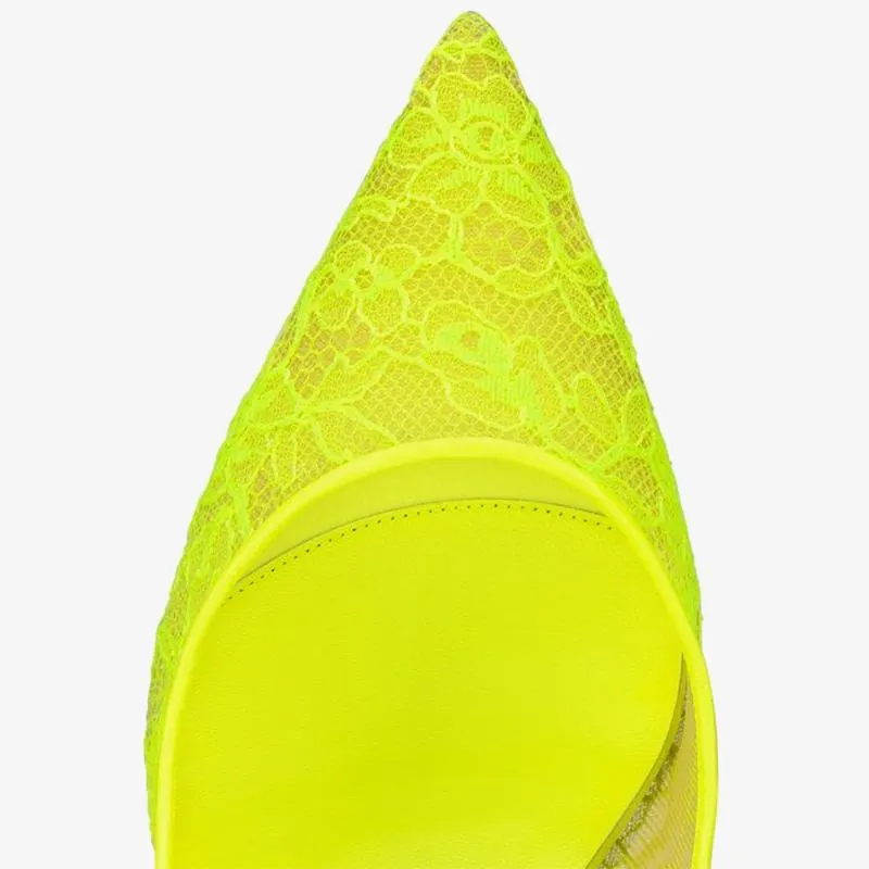 Fluo Yellow Lace-Up Stiletto Pump