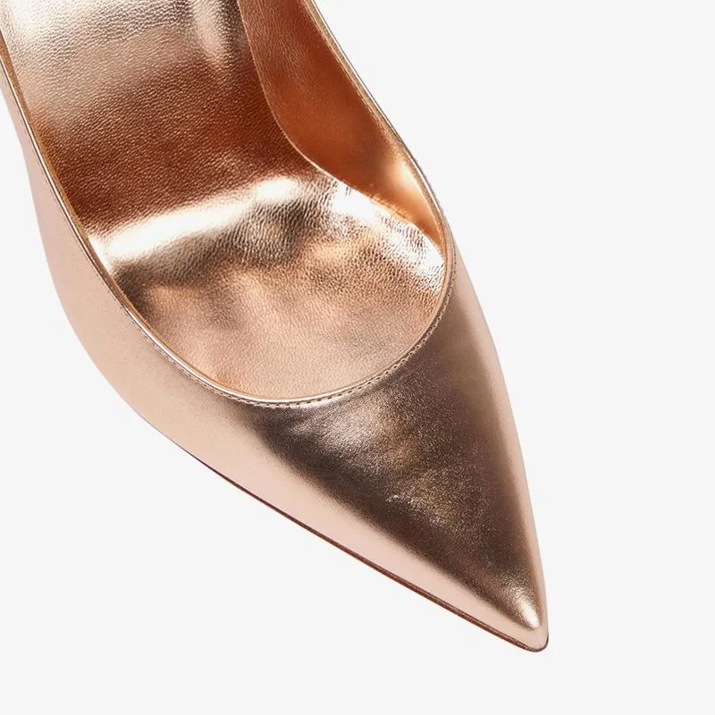Golden Leather Pointed Toe Pumps