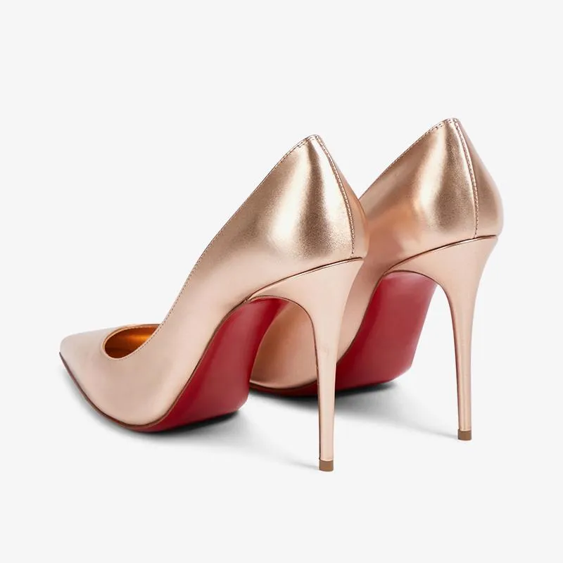 Golden Leather Pointed Toe Pumps