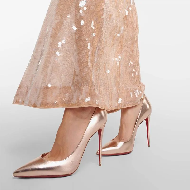 Golden Leather Pointed Toe Pumps