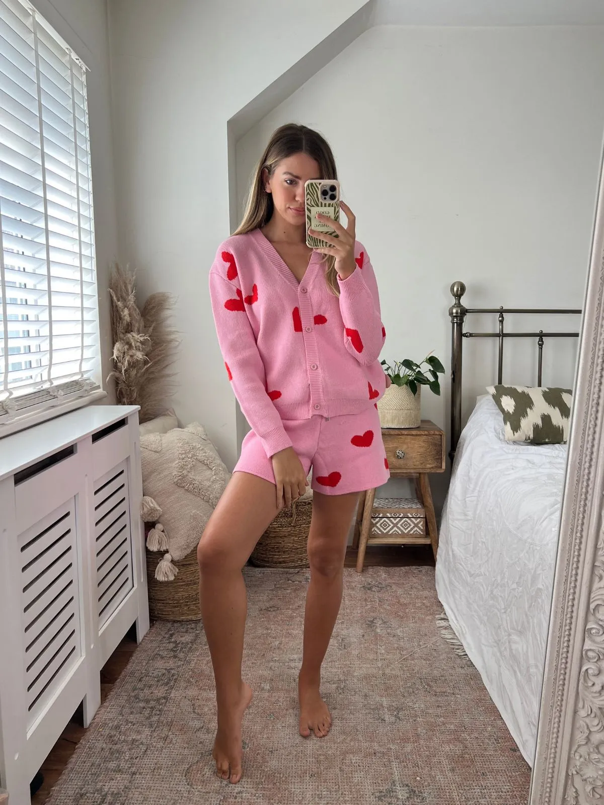 Joey Knitted Shorts / Red and Pink Heart Print