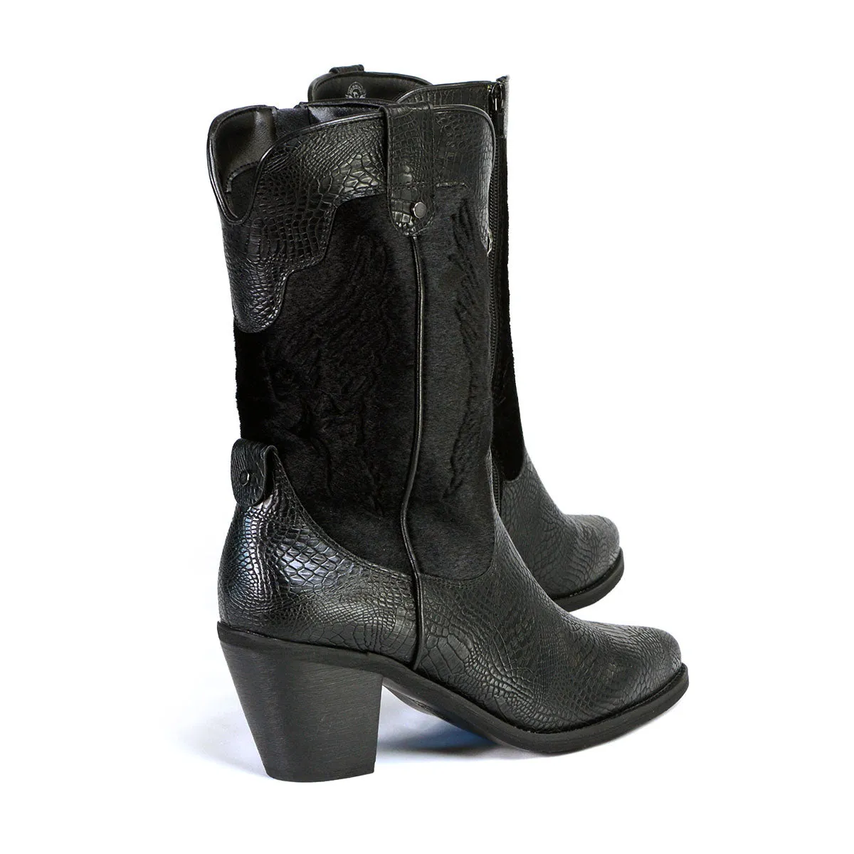 MBL9441 Ladies Black Western Boots with Black Snake Print