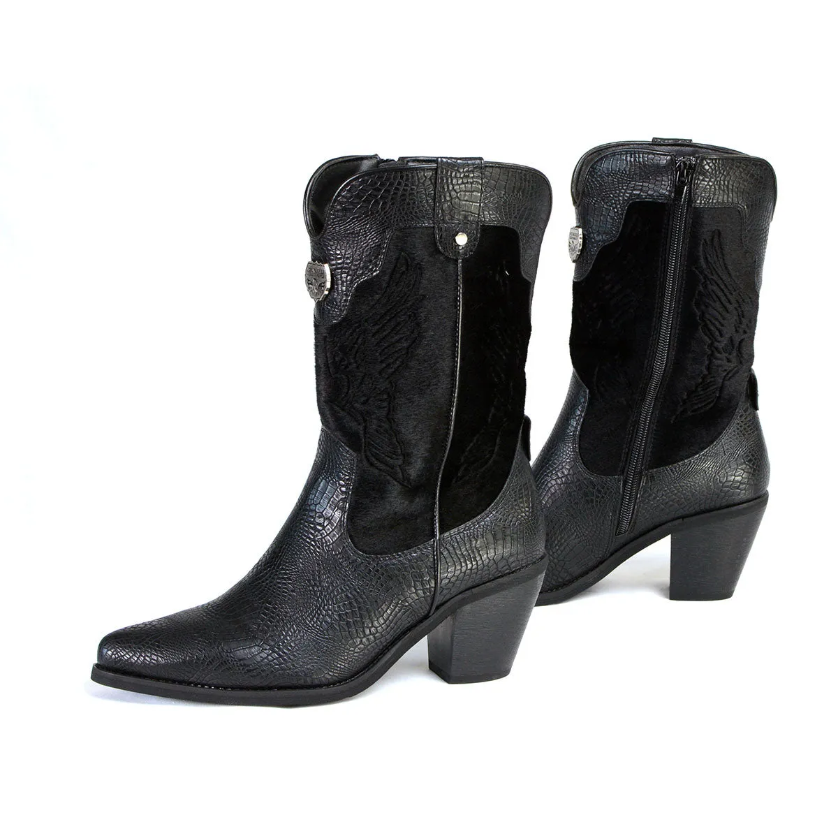 MBL9441 Ladies Black Western Boots with Black Snake Print