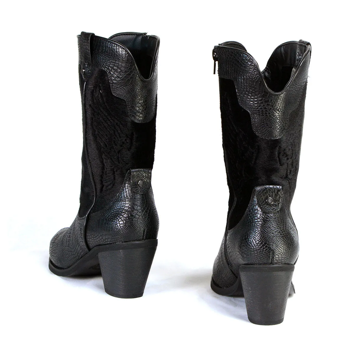 MBL9441 Ladies Black Western Boots with Black Snake Print