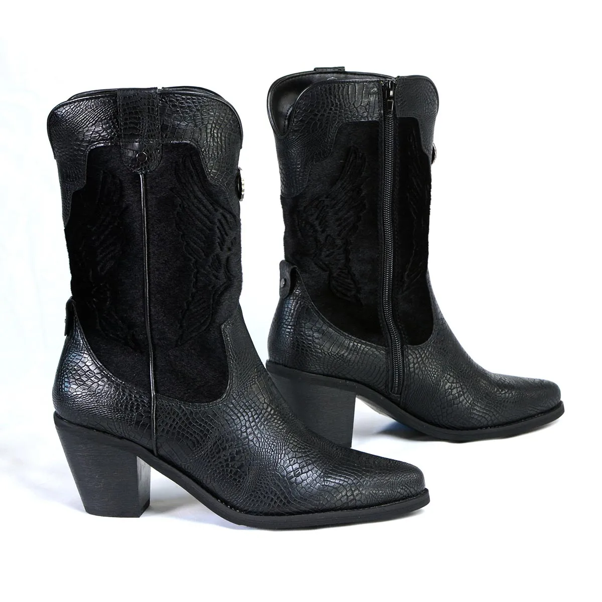 MBL9441 Ladies Black Western Boots with Black Snake Print