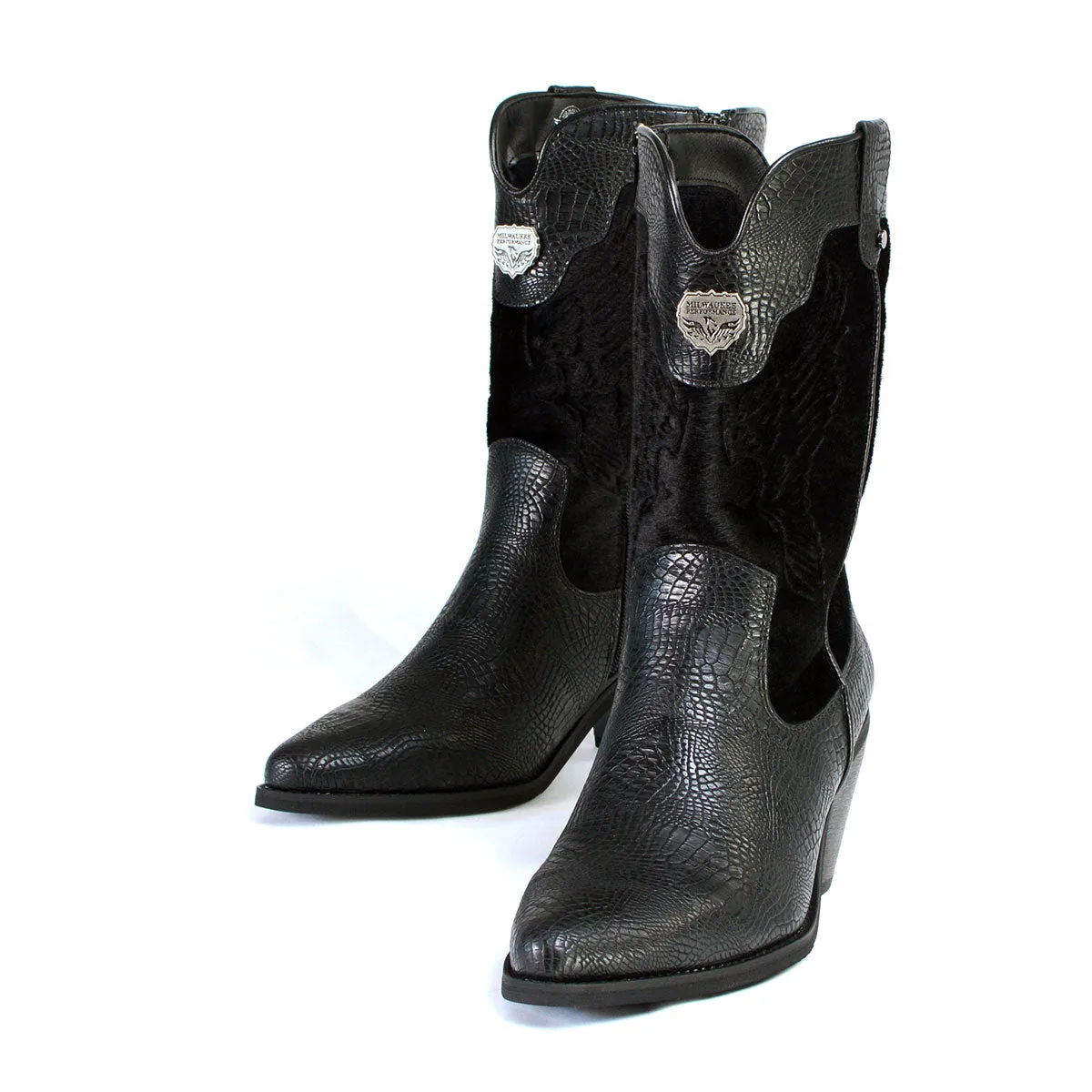 MBL9441 Ladies Black Western Boots with Black Snake Print