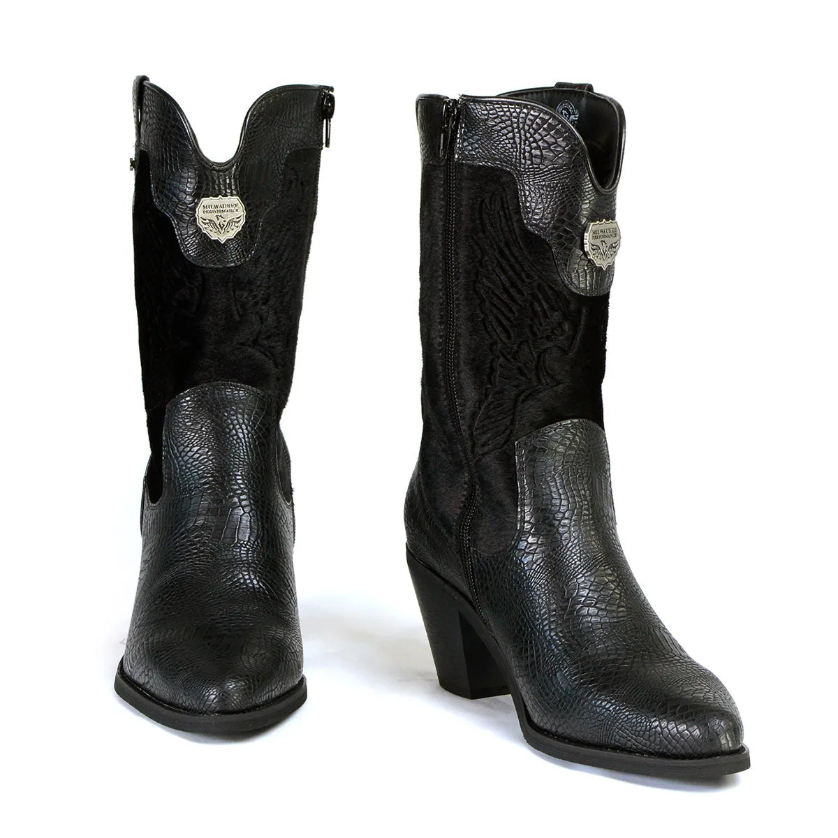 MBL9441 Ladies Black Western Boots with Black Snake Print