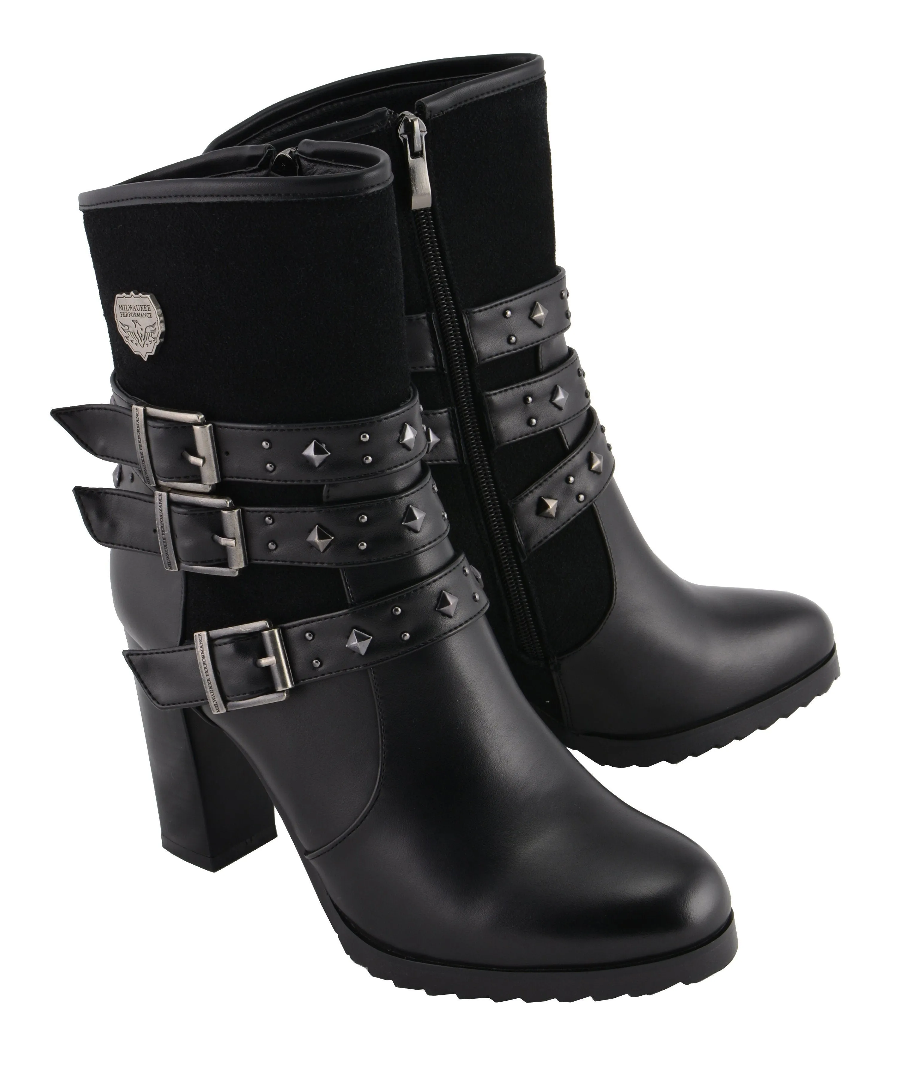 Milwaukee Performance-MBL9433-Women Black Triple Strap Riding Boot with Block Heel