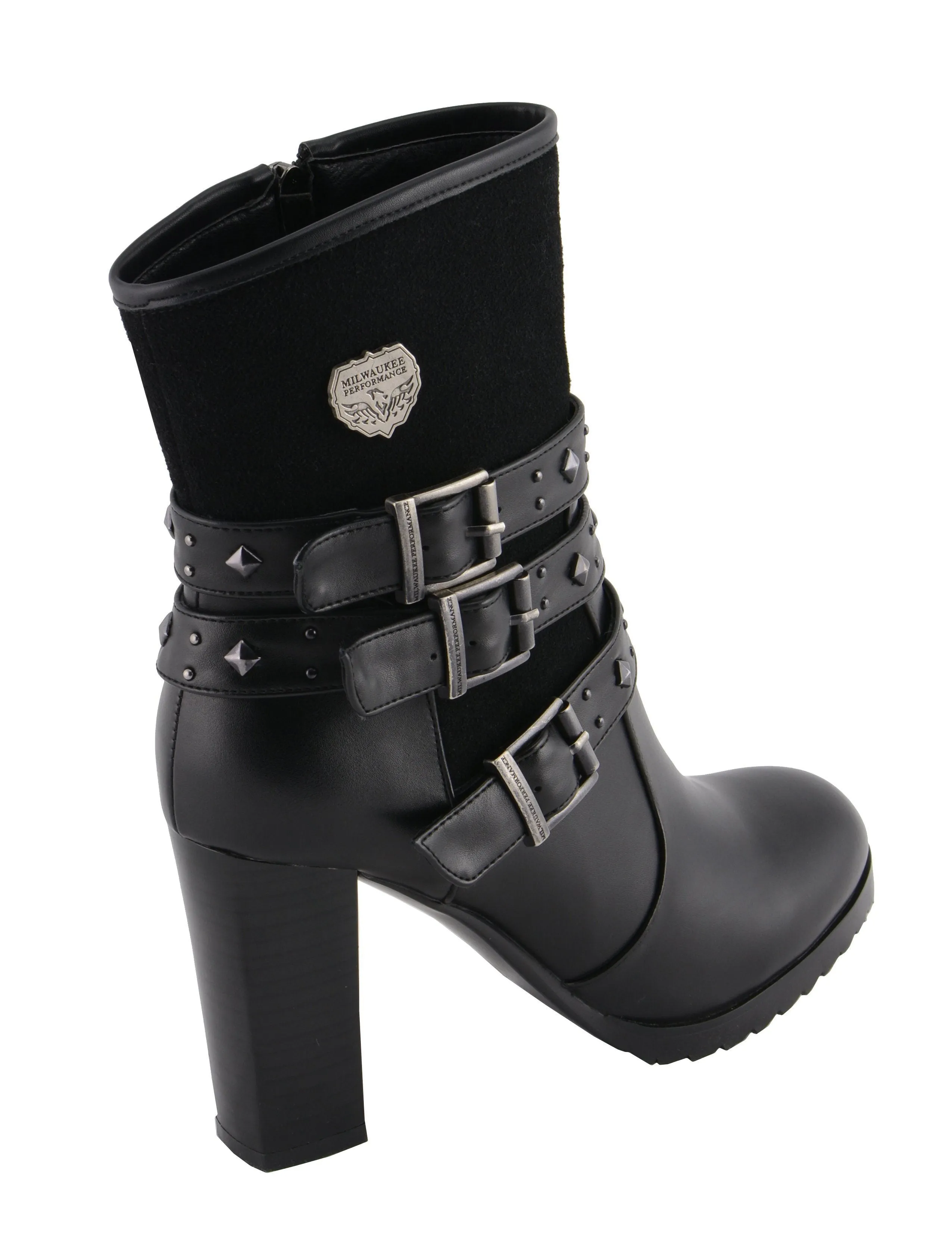 Milwaukee Performance-MBL9433-Women Black Triple Strap Riding Boot with Block Heel