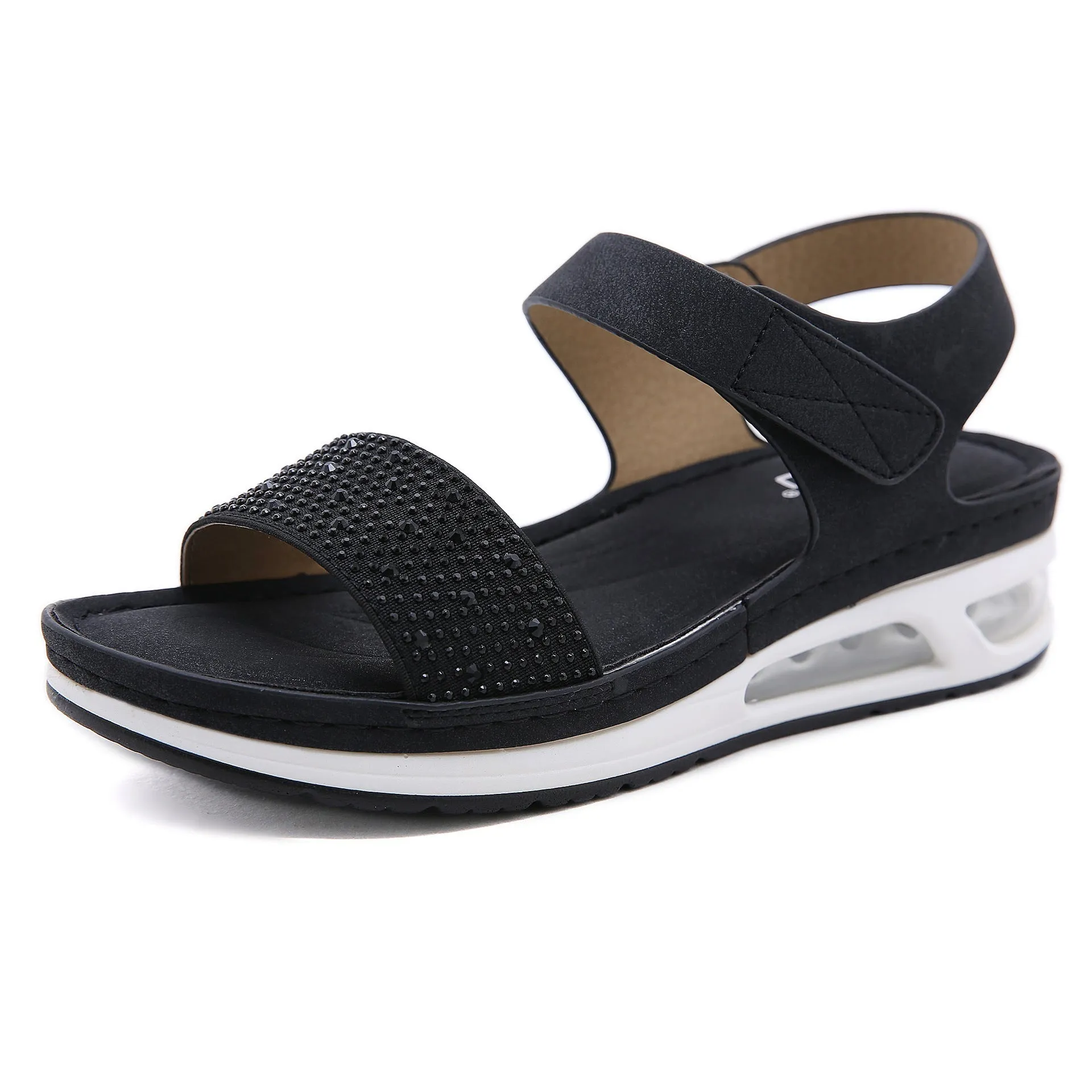 Nanccy Casual Air Cushioned Wedge Comfort Rhinestone Sandals