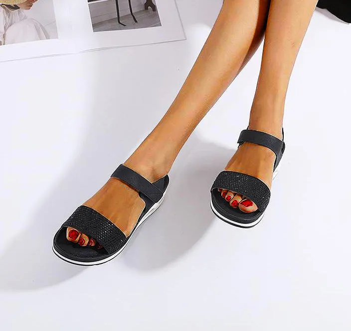 Nanccy Casual Air Cushioned Wedge Comfort Rhinestone Sandals