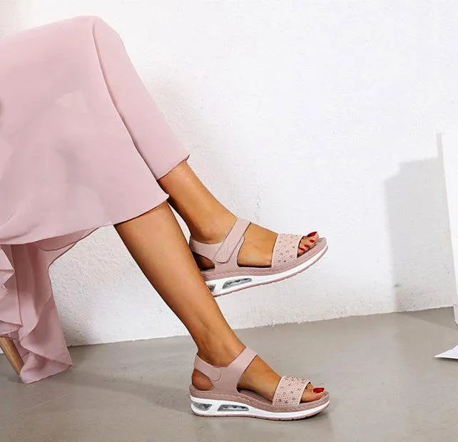 Nanccy Casual Air Cushioned Wedge Comfort Rhinestone Sandals