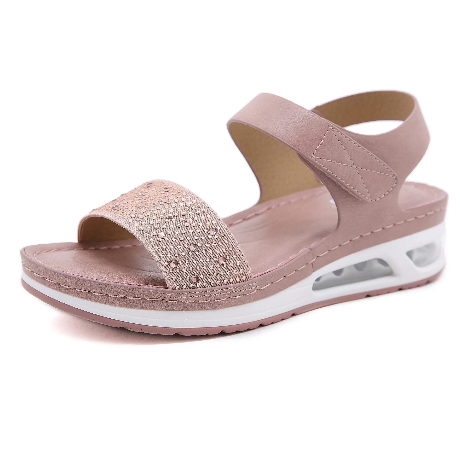 Nanccy Casual Air Cushioned Wedge Comfort Rhinestone Sandals