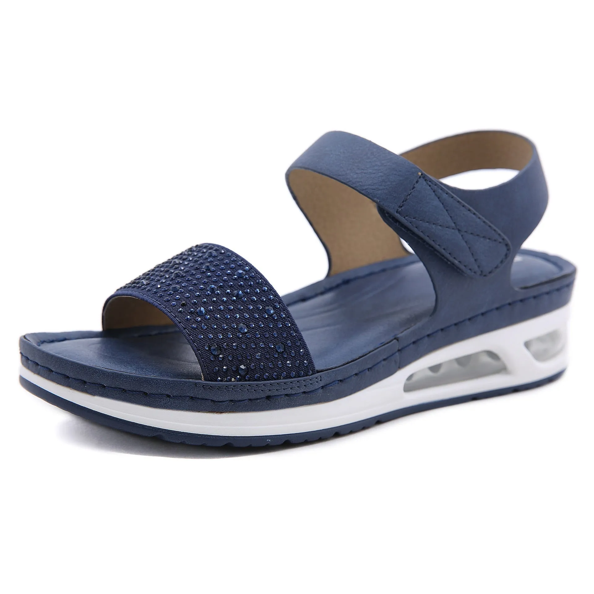 Nanccy Casual Air Cushioned Wedge Comfort Rhinestone Sandals