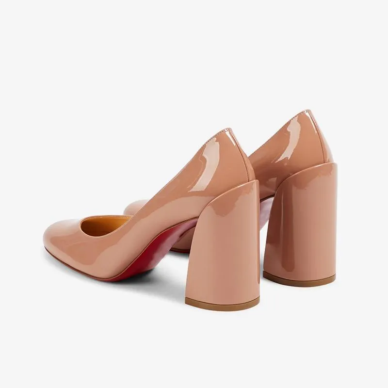 Nude Leather Round-Toe Pumps