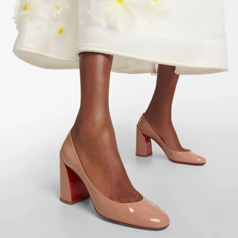 Nude Leather Round-Toe Pumps