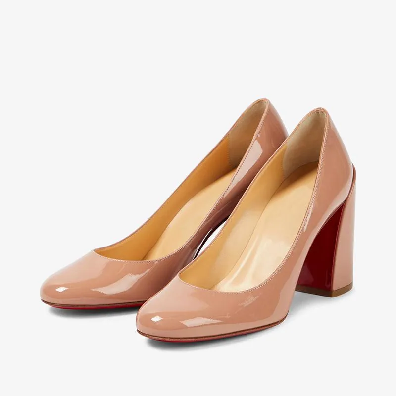Nude Leather Round-Toe Pumps