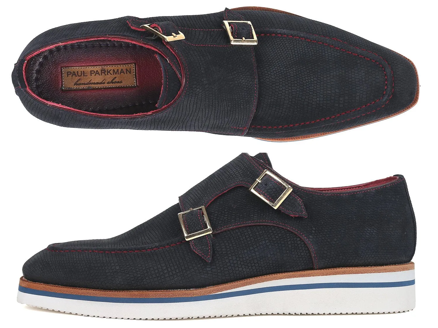 Paul Parkman Men's Casual Suede Double Monkstrap, Navy Blue