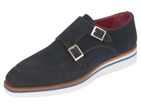 Paul Parkman Men's Casual Suede Double Monkstrap, Navy Blue