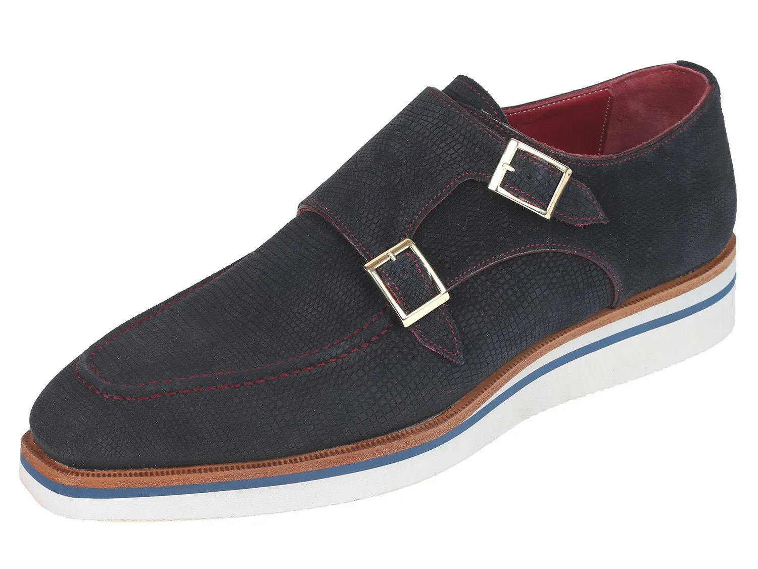 Paul Parkman Men's Casual Suede Double Monkstrap, Navy Blue