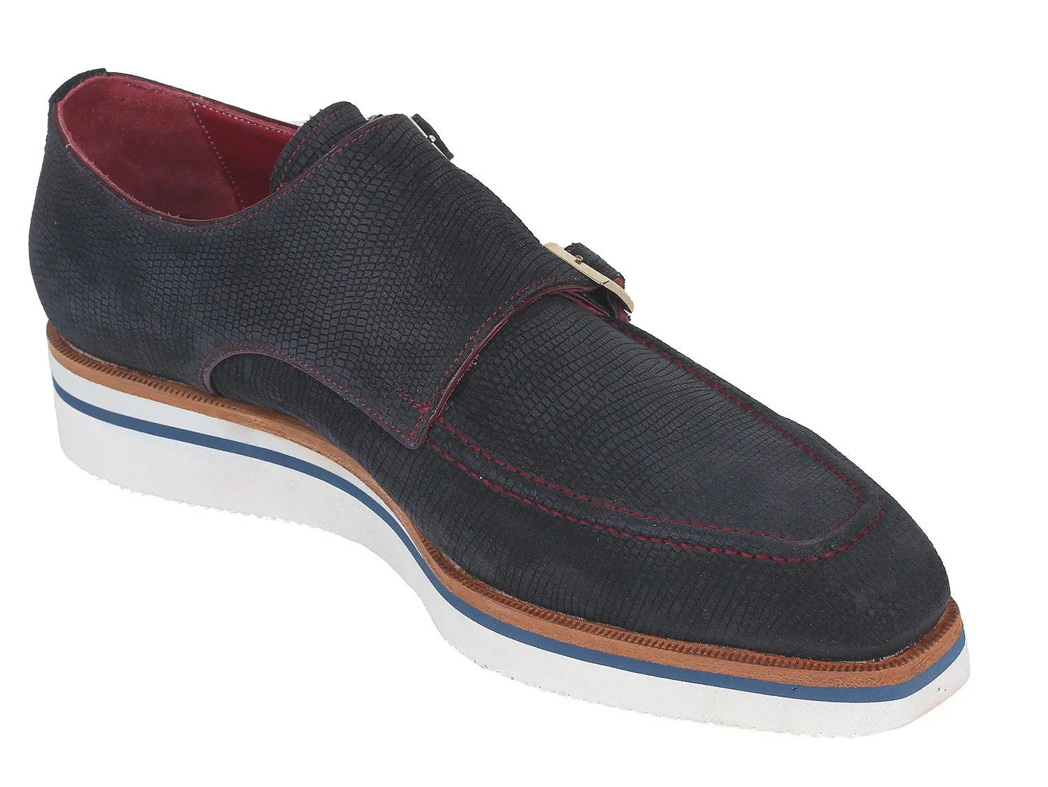 Paul Parkman Men's Casual Suede Double Monkstrap, Navy Blue