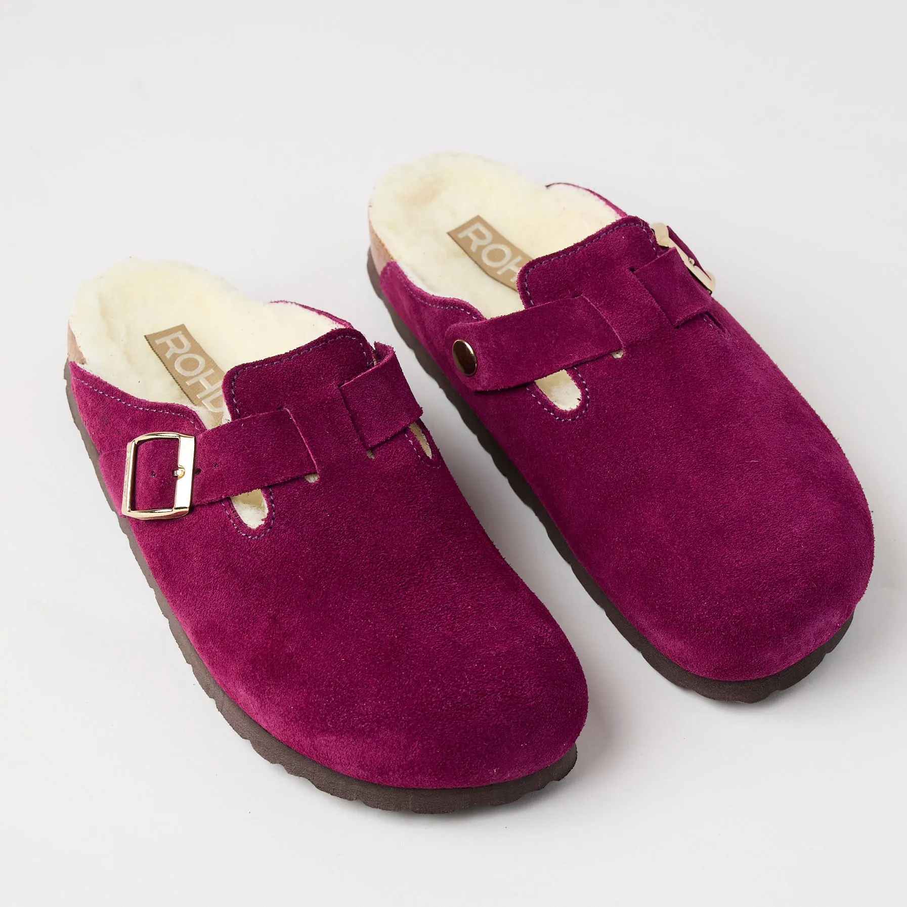 Rohde Purple Suede Leather Shearling Clogs