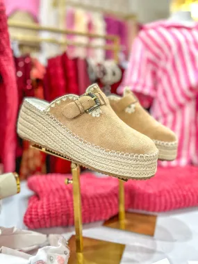 The Edith Clog Raffia Mule Slight Wedge Almond