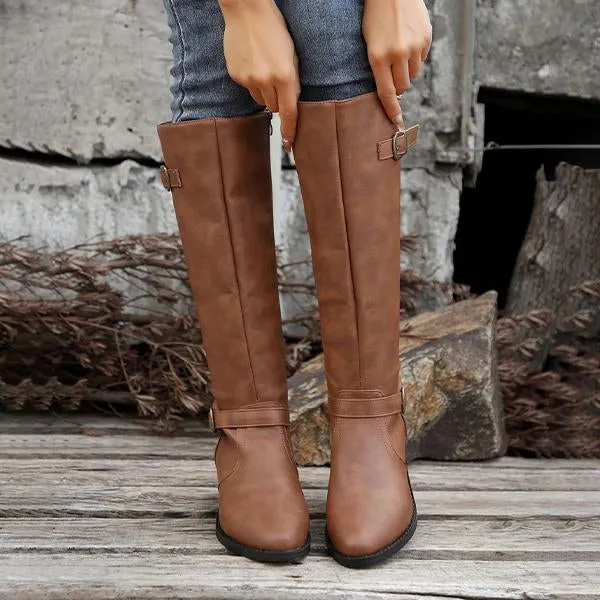 Women's Casual Belt Buckle Thick Heel Knight Boots 08322152S