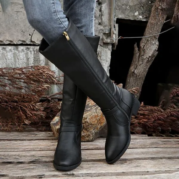 Women's Casual Belt Buckle Thick Heel Knight Boots 08322152S