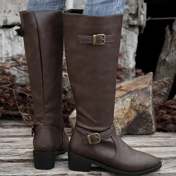 Women's Casual Belt Buckle Thick Heel Knight Boots 08322152S