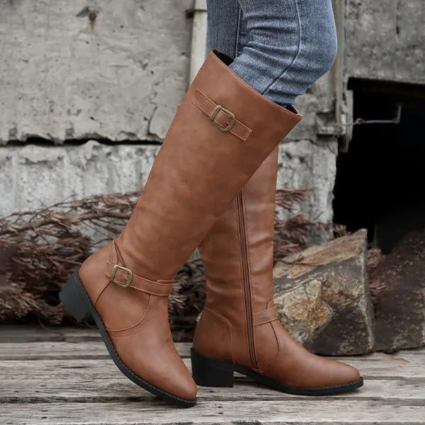 Women's Casual Belt Buckle Thick Heel Knight Boots 08322152S