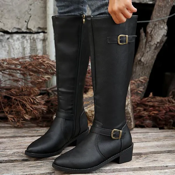 Women's Casual Belt Buckle Thick Heel Knight Boots 08322152S
