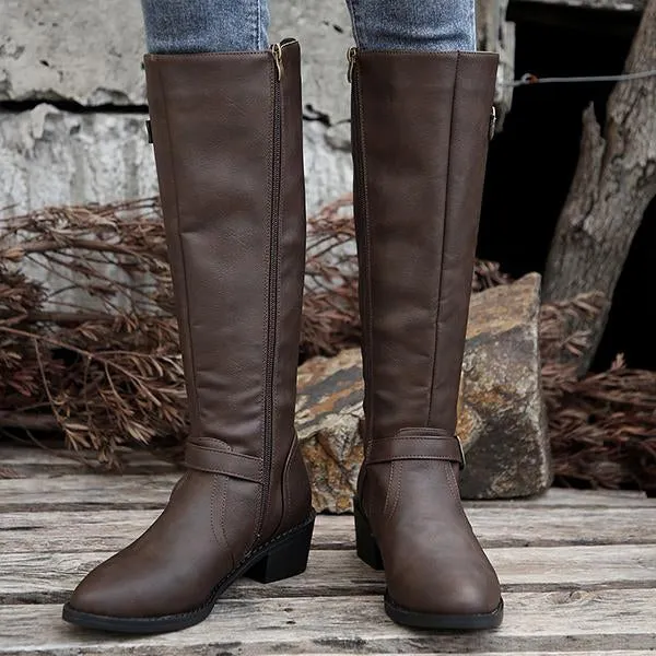 Women's Casual Belt Buckle Thick Heel Knight Boots 08322152S