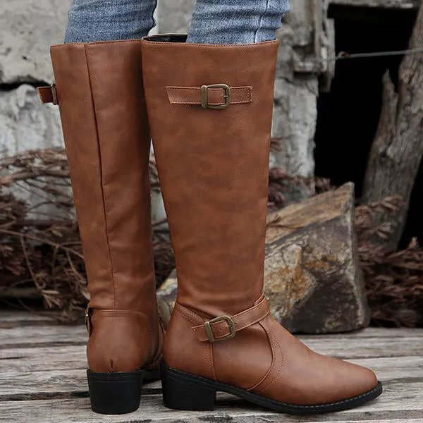 Women's Casual Belt Buckle Thick Heel Knight Boots 08322152S