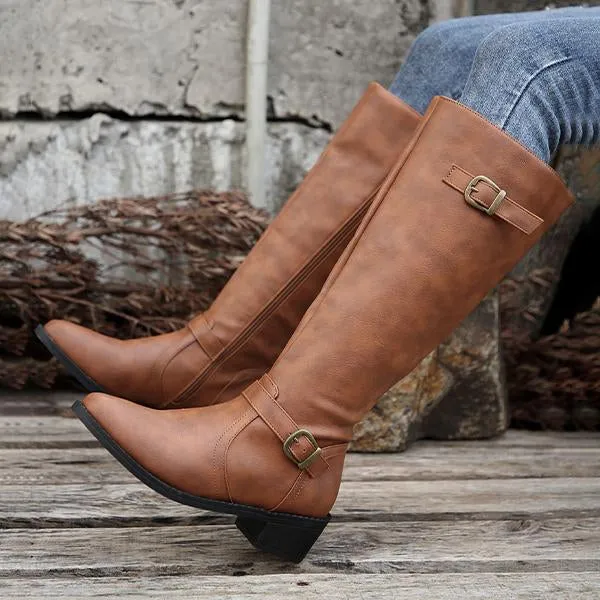 Women's Casual Belt Buckle Thick Heel Knight Boots 08322152S