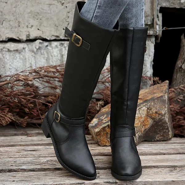 Women's Casual Belt Buckle Thick Heel Knight Boots 08322152S