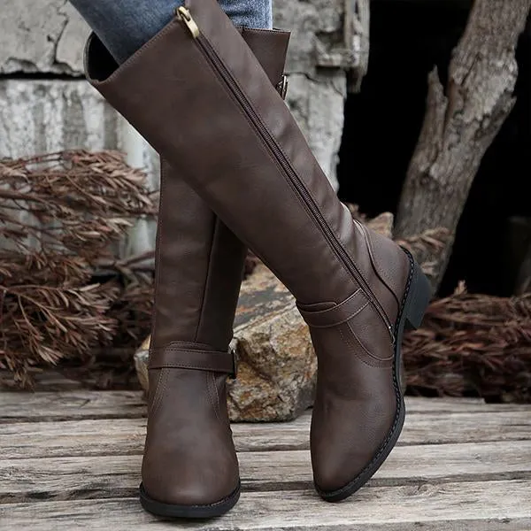 Women's Casual Belt Buckle Thick Heel Knight Boots 08322152S