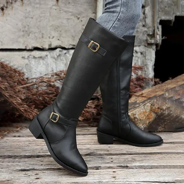 Women's Casual Belt Buckle Thick Heel Knight Boots 08322152S