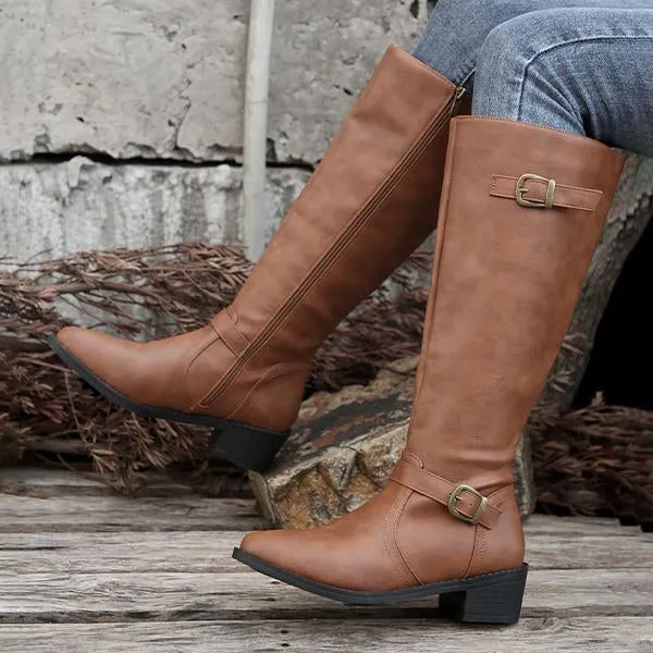Women's Casual Belt Buckle Thick Heel Knight Boots 08322152S